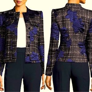 2x HP Armani tweed jacket with flower detailing and a double bow at the collar.